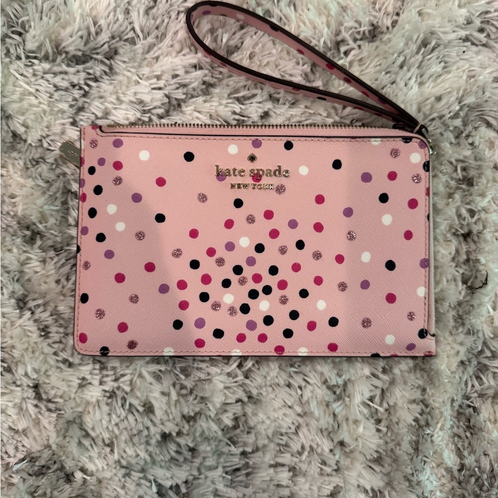 Kate Spade Pink and Black Wristlet with Metallic Polka Dots